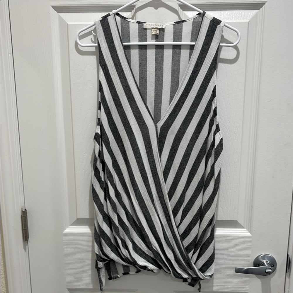 Striped Faux Wrap Tank Blouse
